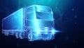 Truck hologram on a blue background. Parcel tracking applications, online cargo delivery service, logistics. 3D illustration, 3D