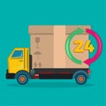 Truck with 24 hours symbol for shipping company business concept vector illustration