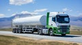 Truck with hydrogen fuel tank trailer H2 Hydrogen.