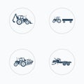 Tractor, truck icons set with higher lift, tiller