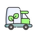 Truck Icon Vector Illustration. Flat Outline Cartoon. Sustainable Energy Icon Concept Isolated Premium Vector Royalty Free Stock Photo