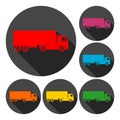 Truck icons set with long shadow Royalty Free Stock Photo