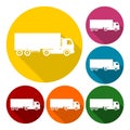 Truck icons set with long shadow Royalty Free Stock Photo