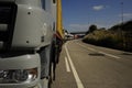 Truck jam Traffic at LeixÃÂµes harbor entrance Portugal