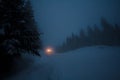 A truck with lights on winter road Royalty Free Stock Photo