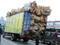 The truck loaded with goods over weighbridge