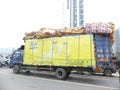 The truck loaded with goods over weighbridge