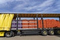 Truck Loaded With Packages of Fresh, Red and Yellow Onion for Distribution To Market Royalty Free Stock Photo