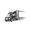 Truck logistic vector silhouette logo template. perfect for delivery or transportation industry logo. simple with dark grey color
