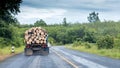 Truck with logs on small highway
