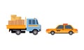 Truck or Lorry as Motor Vehicle and Urban Transport for Transporting Cargo and Taxi Cab Vector Set