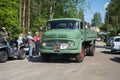 Truck Mercedes Benz 1113 arrives at the parade of vintage cars. Kerimyaki, Finland