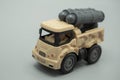 truck. military toy truck. plastic military toy truck on gray background. Royalty Free Stock Photo