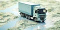 Truck on mini GPS map. Cargo transport concept Royalty Free Stock Photo