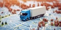 Truck on mini GPS map. Cargo transport concept Royalty Free Stock Photo