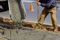 Truck mixer pouring concrete cement for construction sidewalk Royalty Free Stock Photo