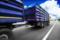 Truck in motion with a container driving on the countryside road Royalty Free Stock Photo