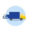 Truck in motion. Express delivery. Fast shipping isolated on white background. Vector Flat Icon Royalty Free Stock Photo