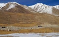 Truck and mountains at Khunjerab pass at china-pakistan border i Royalty Free Stock Photo