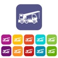 Truck mounted crane icons set Royalty Free Stock Photo