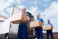 Truck Movers Loading Van Carrying Boxes Royalty Free Stock Photo