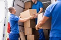 Truck Movers Loading Van Carrying Boxes Royalty Free Stock Photo