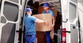 Truck Movers Loading Van Carrying Boxes Royalty Free Stock Photo