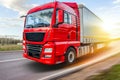 Truck moves on the road at speed, delivery of goods. Royalty Free Stock Photo