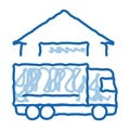 truck near house doodle icon hand drawn illustration