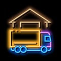 truck near house neon glow icon illustration
