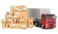 Truck with parcels. Freight transportation, delivery concept. 3D rendering Royalty Free Stock Photo