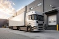 Truck parked at loading dock gate of a modern warehouse during cargo operation Royalty Free Stock Photo