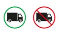 Truck Parking Warning Sign. Truck Delivery Parcel Silhouette Icons Set. Cargo Van Move Allowed, Vehicle Prohibited