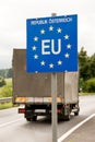 Truck passing a EU (European Union) border post