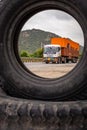 truck passing at national highways at morning from unique perceptive