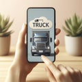 truck is on the phone screen and the word truck is on the front The concept of delivery. ai generative Royalty Free Stock Photo