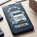 truck is on the phone screen and the word truck is on the front The concept of delivery. ai generative Royalty Free Stock Photo