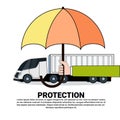 Truck Protection Insurance Service Concept With Lorry Under Umbrella Icon