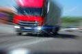 Truck with red cab on the road in motion. Accident rate. View from the cab of the car Royalty Free Stock Photo