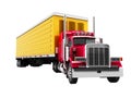 Truck red with yellow trailer 3d render on white background no s