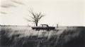 Vintage Black And White Car Photo In Surreal Field Royalty Free Stock Photo
