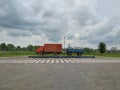 The truck removes metal scrap, weighing procedure on an industrial scale Royalty Free Stock Photo