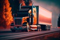 The truck rides on the highway. Generative AI