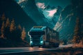 The truck rides on the highway. Generative AI