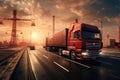 Truck on the road with cargo container background. Freight transportation concept, Transportation logistics, AI Generated