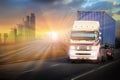 Truck run on road, transportation logistic concept Royalty Free Stock Photo