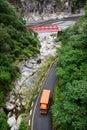 A truck running on mountain road in Hualien, Taiwan