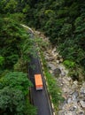 A truck running on street in Taroko National Park, Taiwan