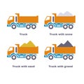 Truck with sand, snow and gravel. Vector silhouette.