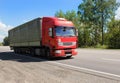 Truck semi-trailer moves on highway Royalty Free Stock Photo